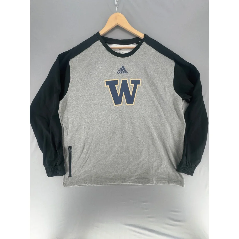 Adidas Mens Washington Huskies Fleece Pullover Gray Black 2XL HI2913